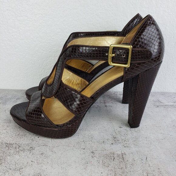 Coach Ivanah Python Sandals Heels Leather Snakeskin Chestnut size 9.5B - Picture 4 of 15